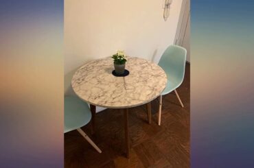 Nathan James Amalia Round Marble Bistro Dining Table with Legs in Wood Finish and review