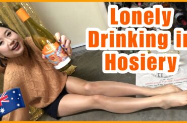 Sweet Australian Chardonnay - Lindeman's, White Wine Tasting in Shiny Sheer Nude Pantyhose / Nylons