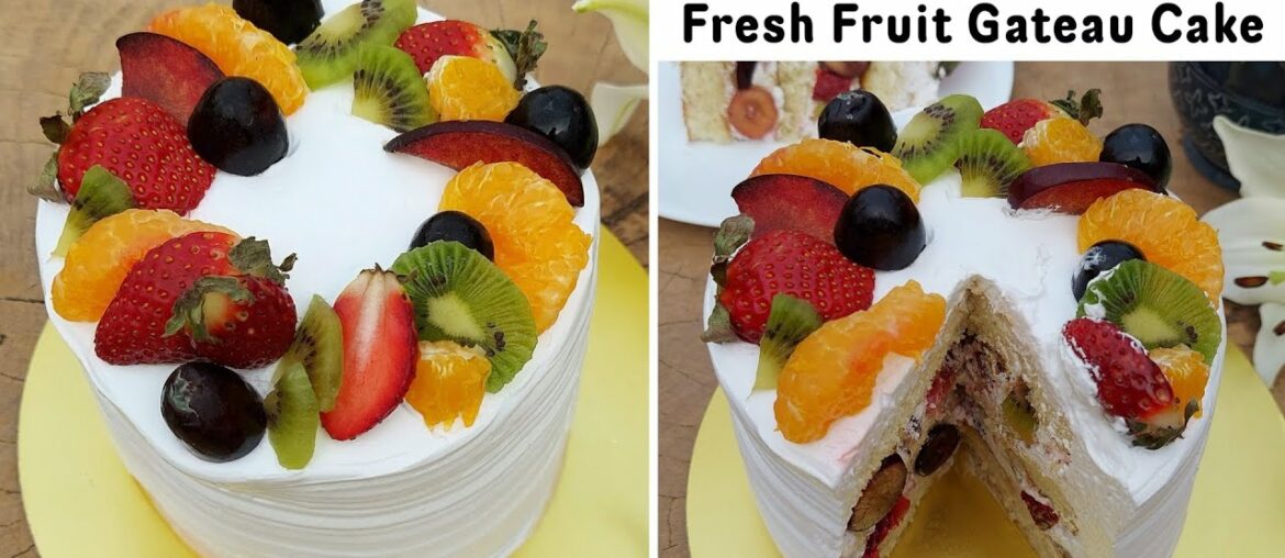 OVENLESS Super Simple Fresh Fruit Gateaux | Layered Fruit & Cream Cake | Instant French Cake Recipe