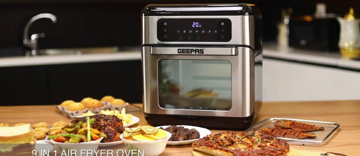 Geepas GAF37518 1500W Air Fryer Oven Digital 9-in-1 Convection Air Fryer. Geepas GAF37518 1500W Air Fryer Oven Digital 9-in-1 Convection Air Fryer.