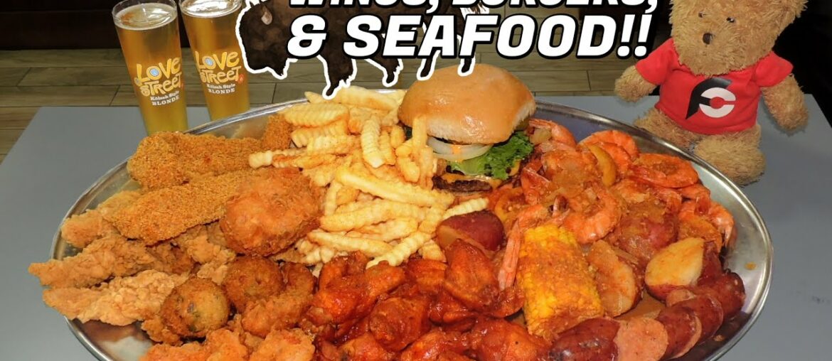 Buffalo Burger, Wings, & Shrimp Seafood Boil Challenge!!