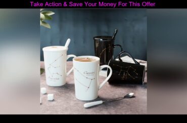 Slide SDGRP Ceramic Mugs 12 Constellations Creative Glass with Spoon Lid Black and Gold Porcelain Z