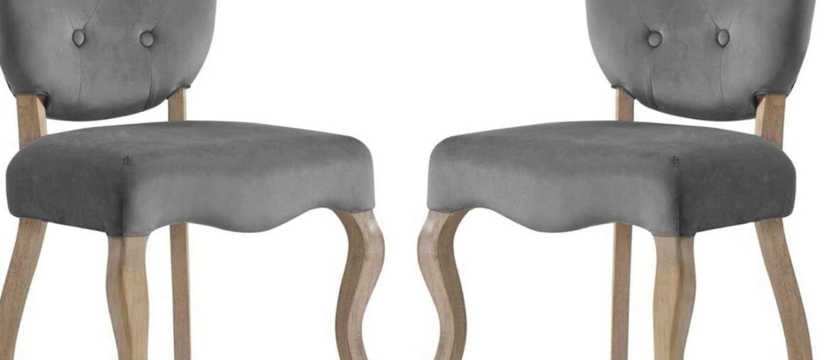 Modway Array French Vintage Tufted Performance Velvet Two Dining Chairs in Gray Modway Array French Vintage Tufted Performance Velvet Two Dining Chairs in Gray