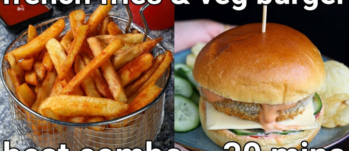 mcdonald style burger meal combo recipe | burger and french fries | veg burger & chips combo mcdonald style burger meal combo recipe | burger and french fries | veg burger & chips combo