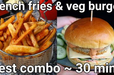 mcdonald style burger meal combo recipe | burger and french fries | veg burger & chips combo