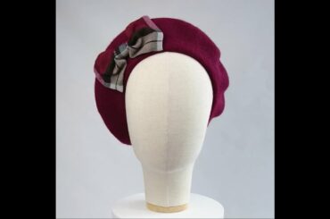 Wine Red Beret with Wine Black Tartan Bow