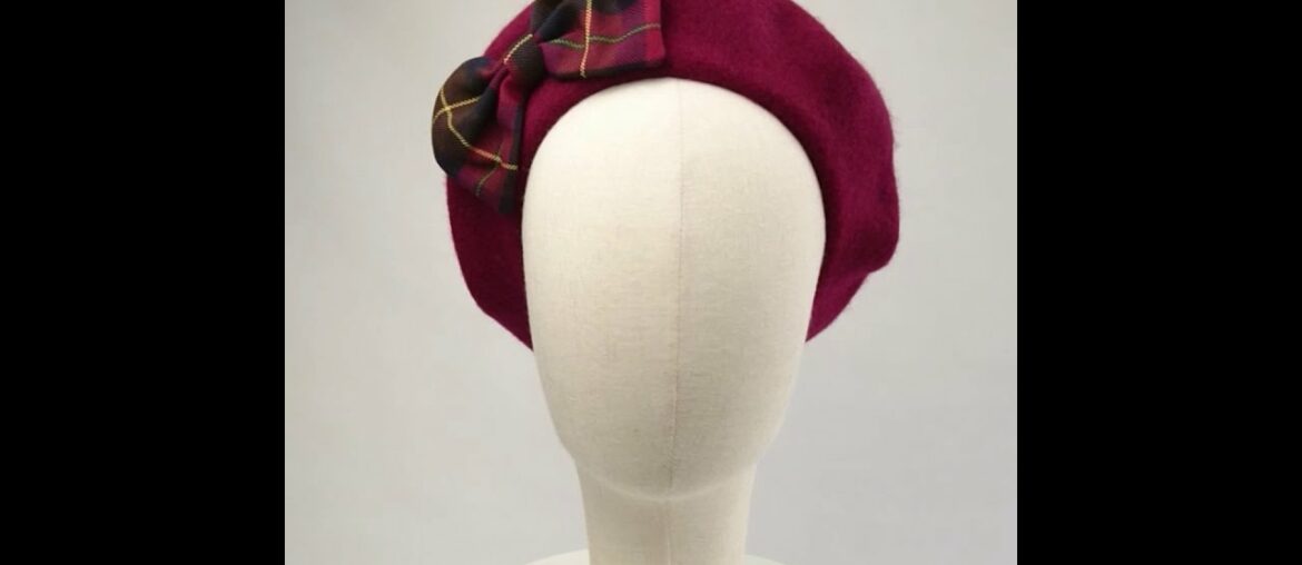 Wine Red Beret with Wine Navy Tartan Bow