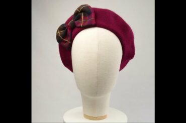 Wine Red Beret with Wine Navy Tartan Bow