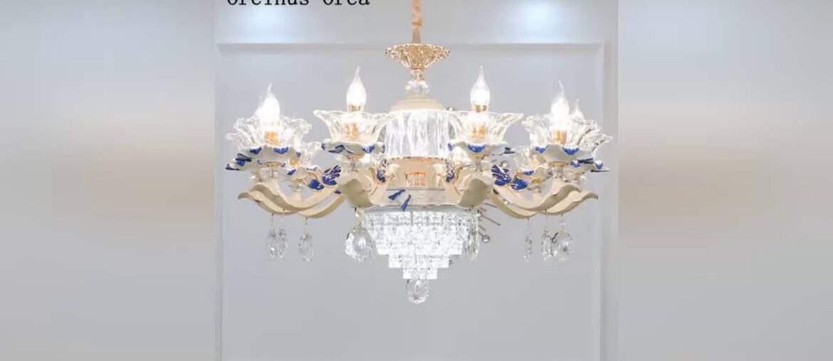 Deals European blue painted ceramic chandelier villa living room dining room bedroom French luxury