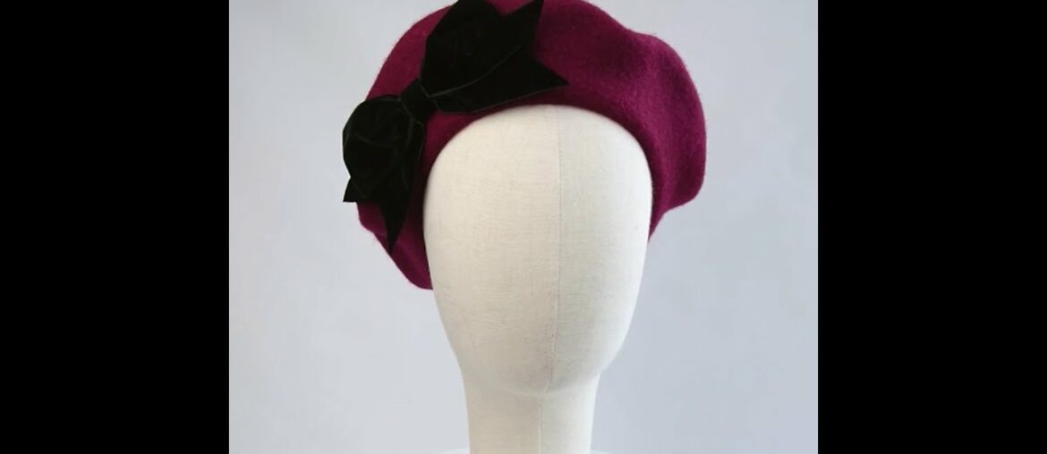 Wine Red Beret with Black Velvet Ribbon Bow Wine Red Beret with Black Velvet Ribbon Bow
