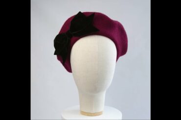 Wine Red Beret with Black Velvet Ribbon Bow