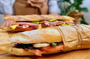 Classic French baguette recipe with Poolish and fixing healthy sandwitces