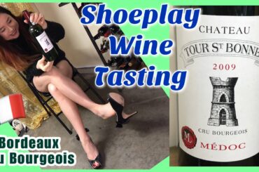 Black Heels Shoeplay Wine Tasting - Bordeaux Medoc Cru Bourgeois, Peep Toes Dangle, Dangling