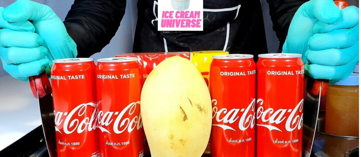 EP 166 ASMR Coca Cola Mango Ice Cream Roll how to make ice cream with real Coke | Ice Cream Universe EP 166 ASMR Coca Cola Mango Ice Cream Roll how to make ice cream with real Coke | Ice Cream Universe
