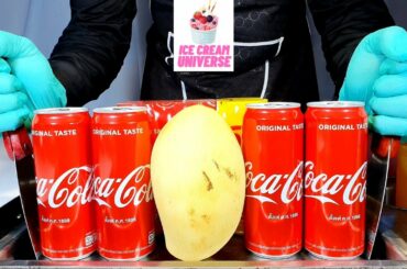 EP 166 ASMR Coca Cola Mango Ice Cream Roll how to make ice cream with real Coke | Ice Cream Universe