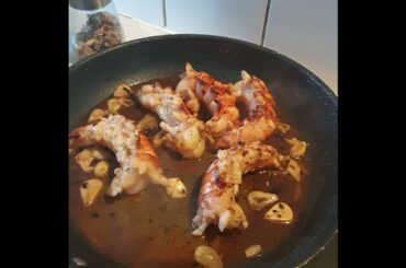 #humer tails in white wine sauce on beef neck steak with homemade french fries