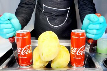 EP 218 ASMR Coca Cola Mango Ice Cream Roll  how to make ice cream with real Coca Cola Coke   recipe