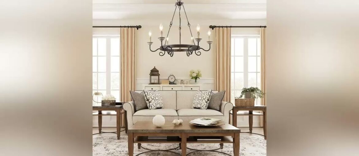 Exclusive LALUZ Dining Room Chandelier, Rustic Hanging Light Fixture, French Country Style for Bedr