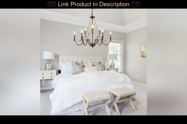 Best Deal LALUZ White French Country Chandeliers for Living Room, 9-Light Wood Beads Kitchen Island