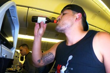 drunk and hungry on a flight during the pandemic