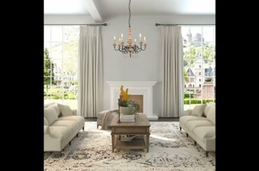 LALUZ French Country Chandeliers for Living and Dining Rooms, Distressed Faux-Wood, Shabby Chic...