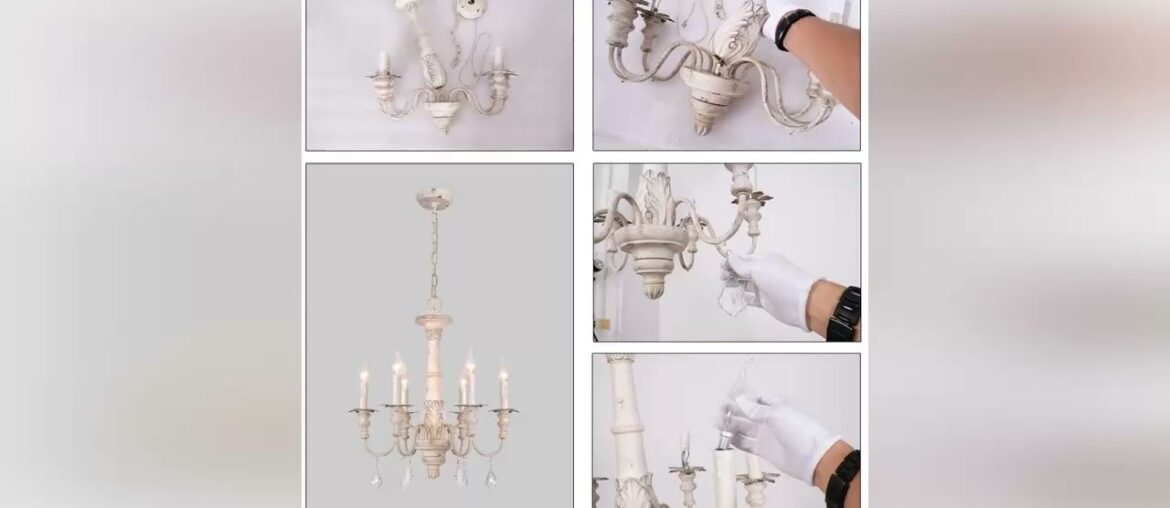 Discount OSAIRUOS French Country Candle-Style Chandelier, Handmade White Distressed Wood Lighting C