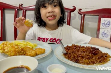 Mukbang black bean korean noodles,nuggets,french fries,mozzarella cheese stick
