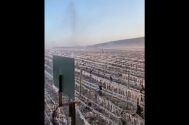 French vineyards Chablis illuminated with candles/fires  to ward off April frost