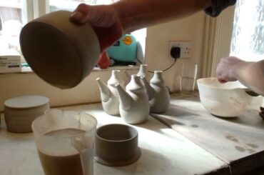 Raw glazing French butter dishes.