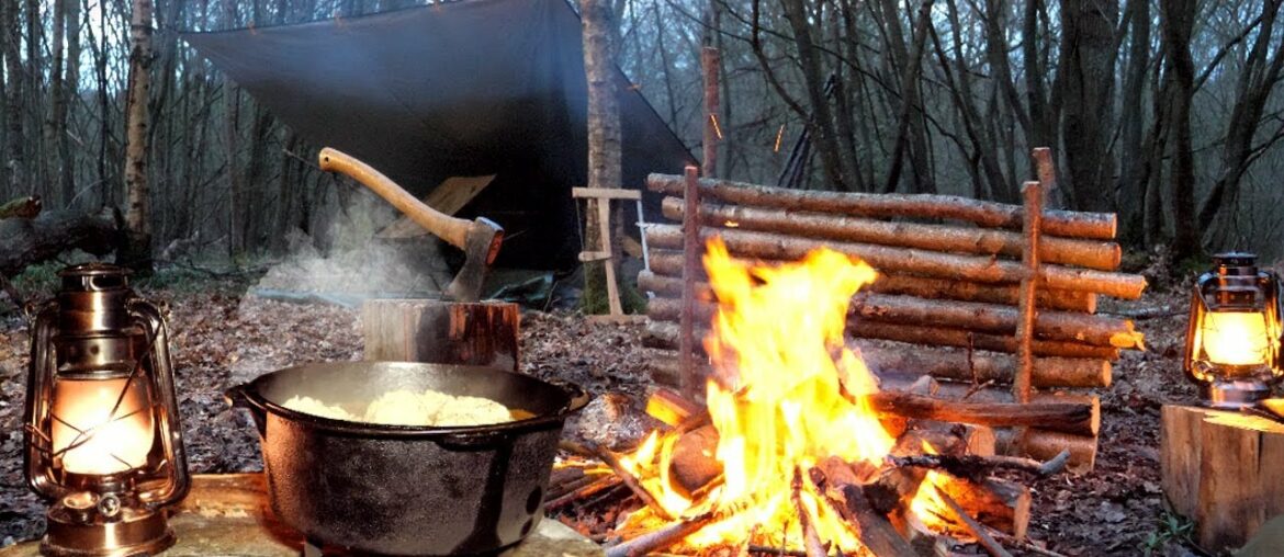 Tarp & Bivvy Woodland Camp with Campfire Stew, S'more & English Breakfast