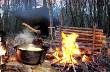 Tarp & Bivvy Woodland Camp with Campfire Stew, S'more & English Breakfast