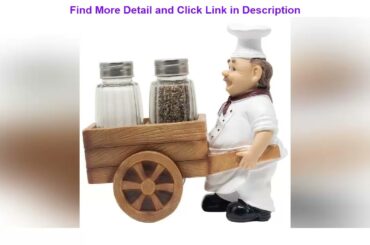 Video Review French Chef Pierre Pushing Faux Wooden Cart Salt and Pepper Shaker Set Display Stand F