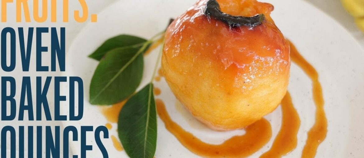 Oven baked quince served with an apricot caramel sauce Oven baked quince served with an apricot caramel sauce