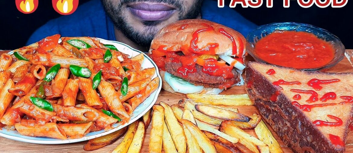 ASMR EATING FAST FOOD | PASTA, BURGER, SANDWICH & FRENCH FRIES *EATING SHOW* Faysal Spicy ASMR