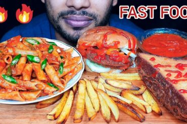 ASMR EATING FAST FOOD | PASTA, BURGER, SANDWICH & FRENCH FRIES *EATING SHOW* Faysal Spicy ASMR