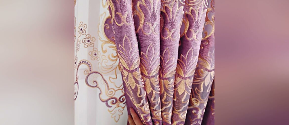 Review European Style Curtains for Living Dining Room Bedroom Light Luxury Purple Embroidered Curta