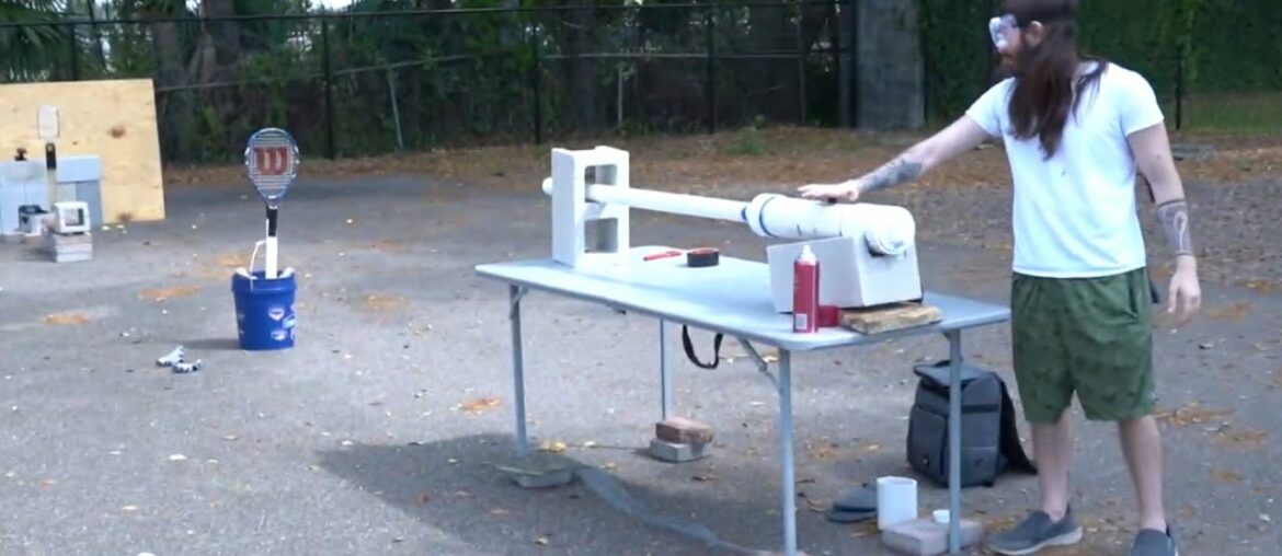 Shooting A Potato At A Tennis Racket To Make French Fries