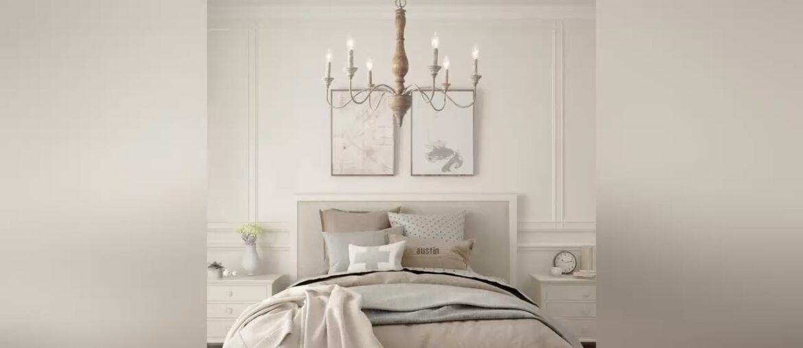 New Product LNC French Country Chandeliers Wood 6 Lights Rust Arms for Dining, Bedroom, Living Room