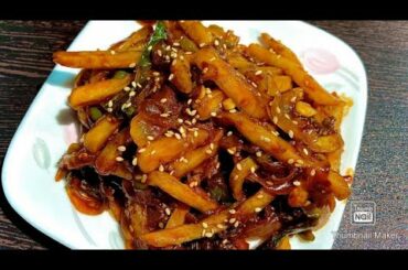 Honey chilli French fries recipe| French fries manchurian| homemade| sweet and spicy| snkfooding