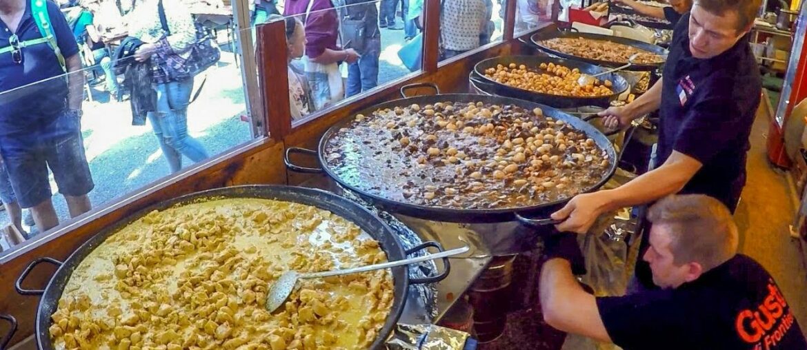 Orgy of France Street Food. Bourguignon, Cassoulet, Tartiflette, Raclette, Rougail, Paella