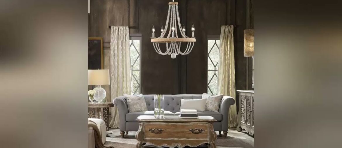 Best Seller French Country Chandelier for Dinning Room, Wooden Bead Tassel, Hemp Ropes Wrap on Circ