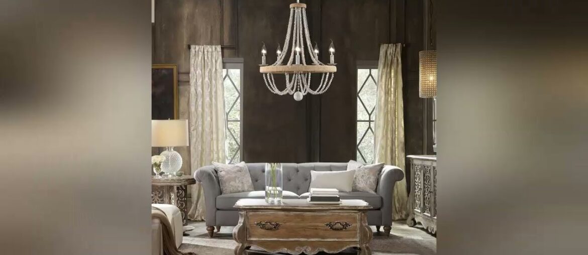 Weekly Top French Country Chandelier for Dinning Room, Wooden Bead Tassel Farmhouse Chandelier, Hem
