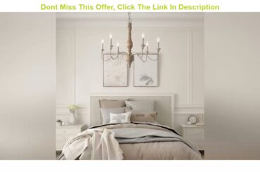 Deal Product LNC French Country Chandeliers Wood 6 Lights Rust Arms for Dining, Bedroom, Living Roo