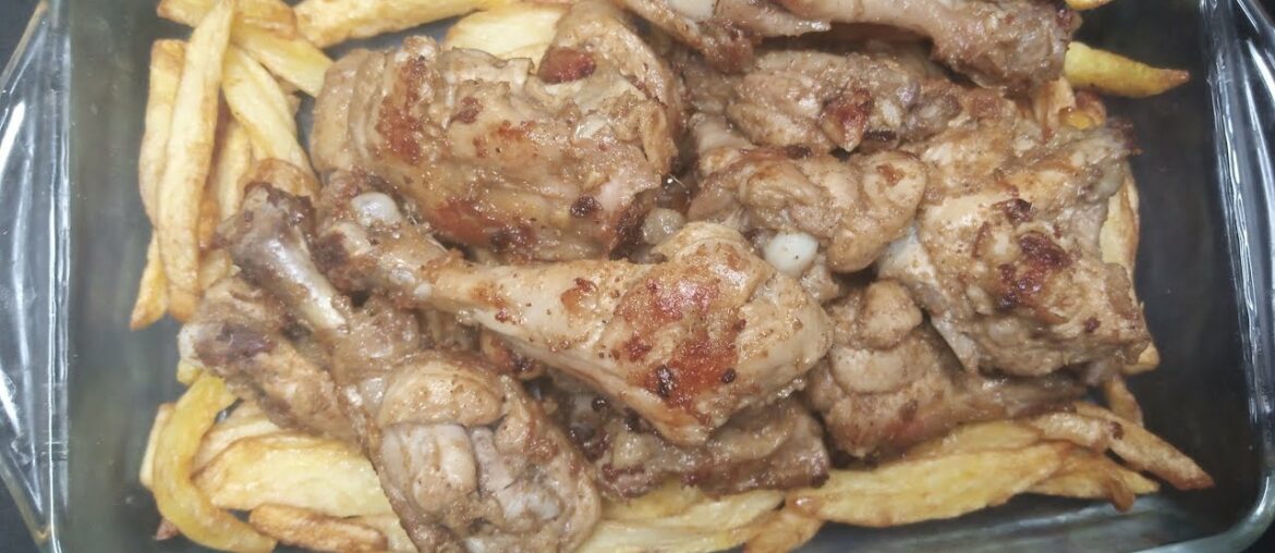 Quick simple easy recipe for making chicken roast with french fries