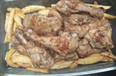 Quick simple easy recipe for making chicken roast with french fries