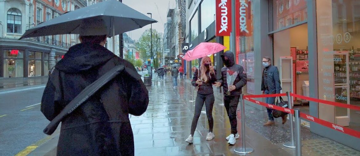 London Rain Walk - Bond, Carnaby, Oxford & Regent Streets | 4K ASMR | May 2021