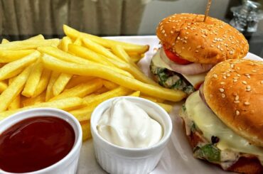 Chicken Cheese Burger With French Fries Recipe By Shardha’s kitchen Diaries| #chicken #burger #fries