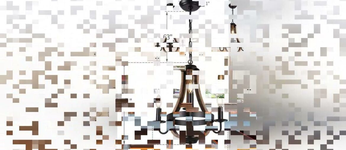 Best Review 18.9" Vintage Rustic Mini Chandelier Pendant Light French Country Distressed Black Wood