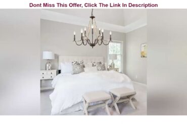 Get Special Price LALUZ White French Country Chandeliers for Living Room, 9-Light Wood Beads Kitche