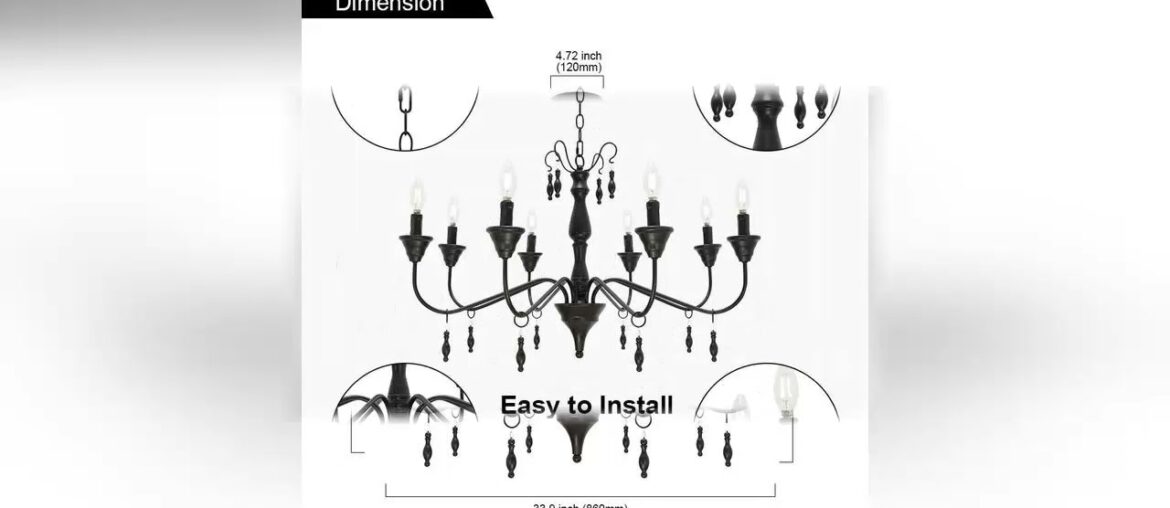 Up To 40% OFF VINLUZ Black Rustic French Country Chandelier Lighting, 8 Light Metal Vintage Kitchen